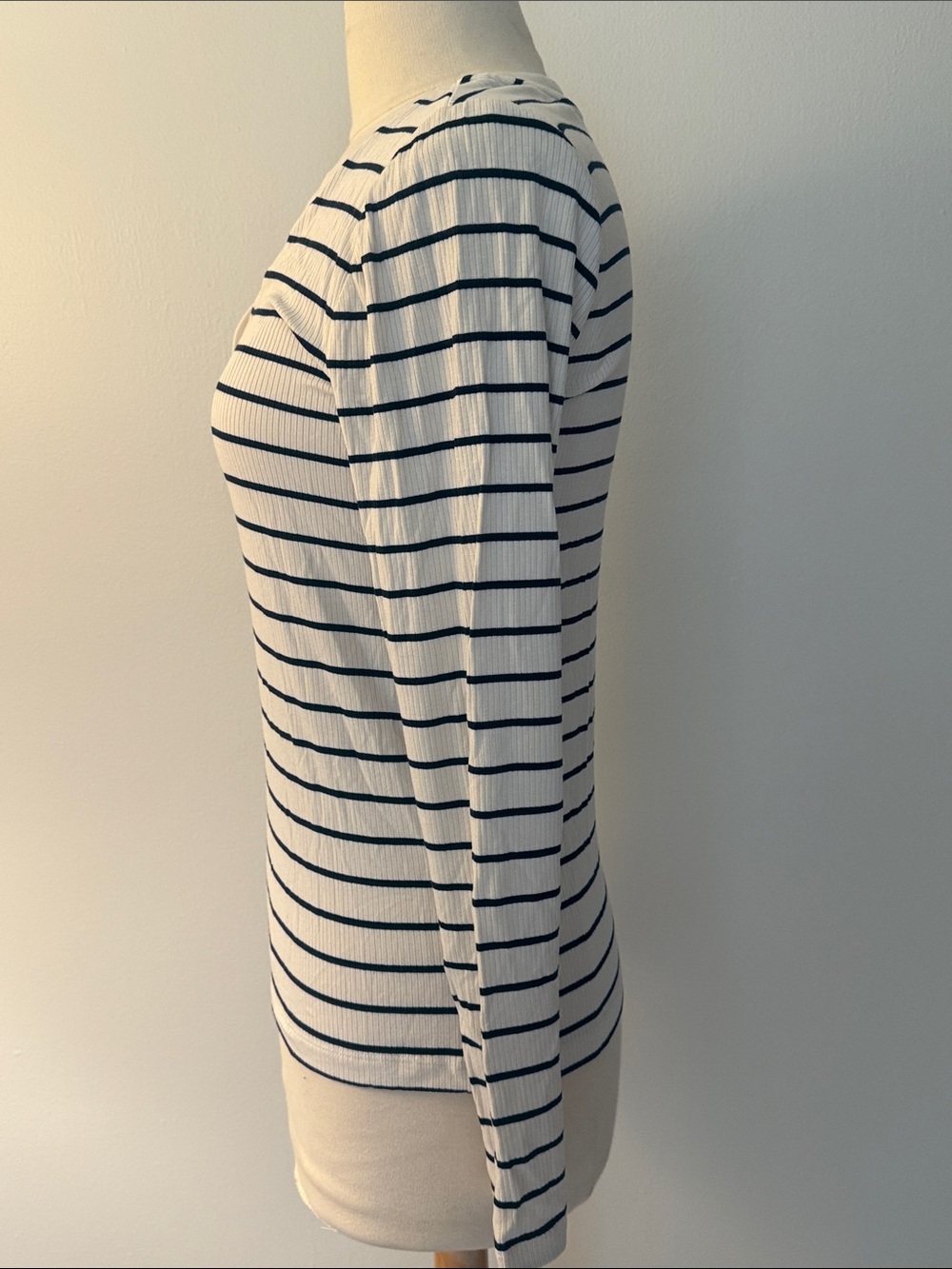 LOFT White Long Sleeve Henley with Black Stripes - Picture 3 of 6